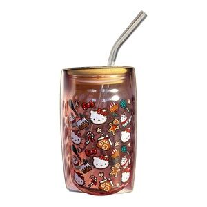 Hello Kitty Candy Cane Christmas Glass Tumbler with Lid